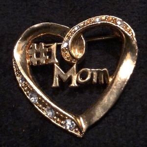 ✅ #1 Mom Gold Pin/Brooch with Rhinestones